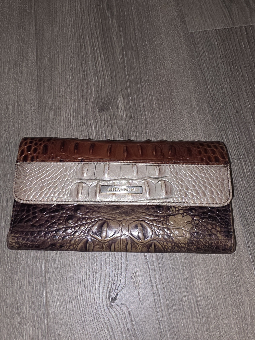 Brahmin Tri-Color Croc-Embossed Leather Wallet - Brown/Beige